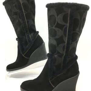 Coach Jordana Signature Black Suede Wedge Boots - Size US 8